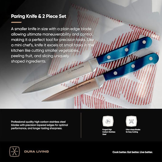 DURA LIVING 3.5 Inch Paring Knife – Essential High Carbon Stainless Steel, Razor-Sharp, Multipurpose Small Kitchen Knife, Ergonomic Handle, Perfect for Precision Tasks, Royal Blue
