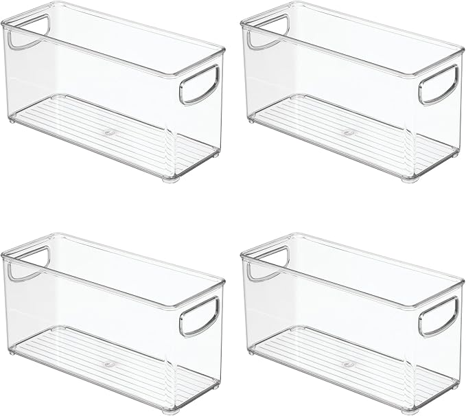 iDesign Slim Clear Plastic Stackable Storage Bin, Tall Narrow Organizer for Kitchen or Pantry, 4-Pack