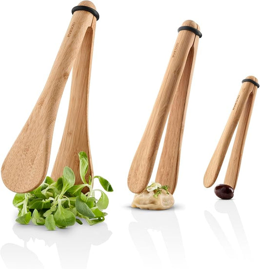 Eva Solo | Nordic kitchen serving tongs 3 pcs. | Practical and stylish serving tongs | Silicone, FSC®-certified carbonized bamboo