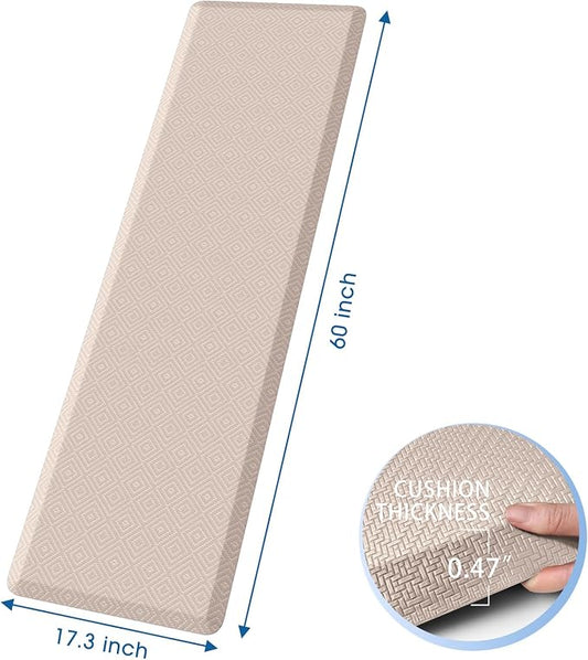 Mattitude Kitchen Mat Cushioned Anti-Fatigue Floor Mat Water Resistant Non-Slip Mats and Rugs Standing and Comfort Desk Mats for House Sink Office Laundry (Beige, 17.3"x60")