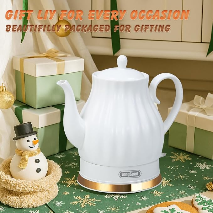 Ceramic Electric Kettle, 1.5 Liters/1200W Electric Tea Kettle, Heats Water Quickly, Automatic Shut - off, Boil - Dry Protection, Free Of BPA, Matte White