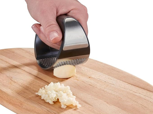 Leifheit Garlic-King Proline Garlic Press Rocker, Time Saving, Durable Strong Mincer Tool - Easy to Use & Clean Crusher, Dishwasher Safe, Kitchen Gadget Smasher, Black/Silver
