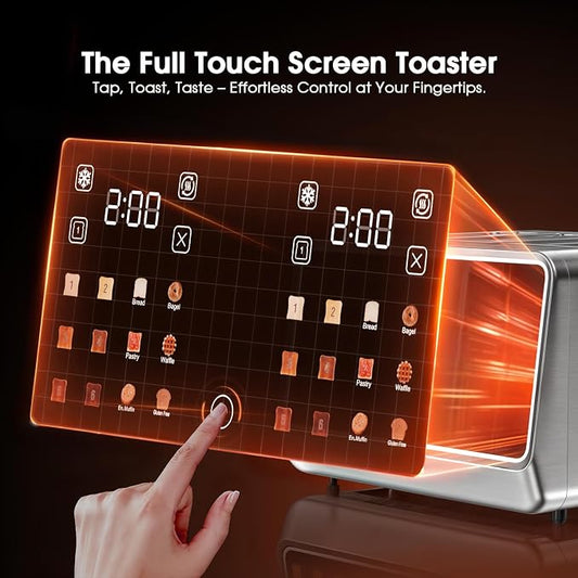 4-Slice Smart Toaster, 1800W Digital Touchscreen with Dual-Zone Control, 1.5" Extra-Wide Slots for Bagels & Thick Bread, 6 Browning Levels & 6 Presets, Single-Slot Energy Saving, Defrost/Reheat