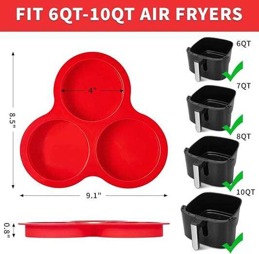 Puyeipt 2 Pack Air Fryer Muffin Top Pans, 4 Inch Jumbo Silicone Egg Molds for Breakfast Sandwiches, Egg Bites, Hamburger Buns, Tart, Pancake