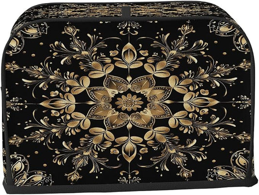 Toaster Cover 2 Slice Wide Slot Black Gold FlowerBread Toaster Oven Dustproof Cover Small Appliance Kitchen Covers Dust and Fingerprint Protection for Women Gift 2 Slice