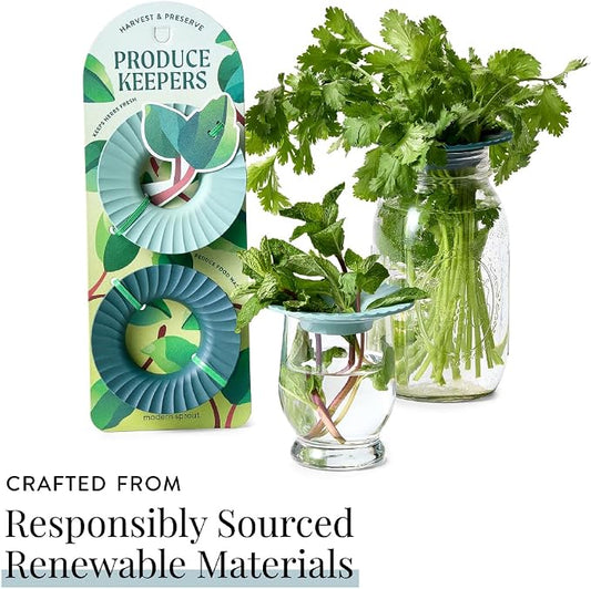 Modern Sprout Produce Keeper for Fresh Herbs & Greens - Eco-Friendly, BPA-Free, Sustainable Materials - Extends Freshness Up to 2 Weeks - Gift for Plant Lovers and Home Chefs - 2 Pack