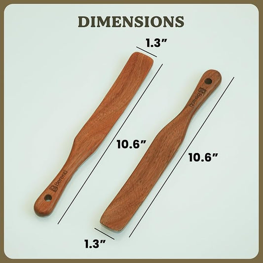 2Pcs Wooden Skinny Spurtle Set for Jars, Premium Natural Acacia Wood Tool for Stirring, Mixing, Serving, Jam, Cheese, Cream and Peanut Butter