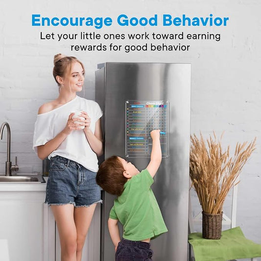 2-Pack Acrylic Magnetic Chore Chart for Kids, 12"x16" Daily/Weekly Easy-Check Reward Responsibility to Do List, Fridge Dry Erase Board for Multiple Kids Teens Adult Family, 7 Markers
