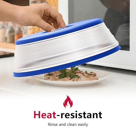 WVM Microwave Splatter Cover Vented for Food with Hook Hole, Splatter Guard & Colander Kitchen Gadget for Food, Meal Prep, Blue, M(11"x3.26")-Pack of 1