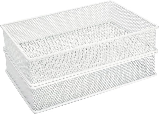 Annova Mesh Stackable Drawer Cabinet and Shelf Organizer Bins Storage Basket School Office Supply Holder Tray- Set of 2 (White, 6x9x2 Inch)