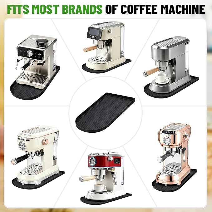Silicone Coffee Mat Espresso Machine Mat for Coffee Maker - 15.8" x 7.8" Non-Slip Waterproof Rubber Coffee Bar Mats for Countertop Accessories - Heat Resistant Pad Fit Coffee Station (Black)