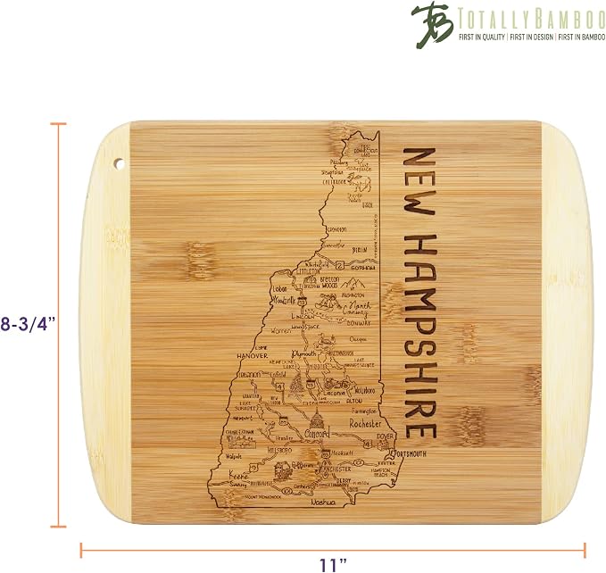 Totally Bamboo A Slice of Life New Hampshire State Serving and Cutting Board, 11" x 8.75"