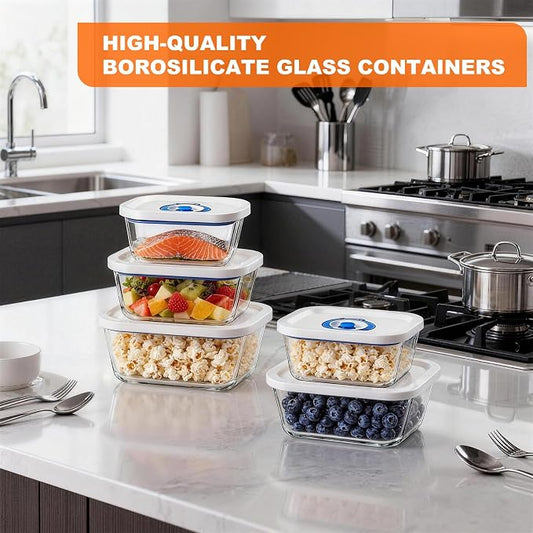 Vacuum Seal Borosilicate Glass Containers for Food Storage, 3 Sizes (S M L) Compatible with Desktop and Handheld Vacuum Sealer Machines, Airtight Lid Set