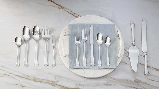 Lenox Silverware Serving Utensils Sets, Portola 5-Piece Hostess Set, Flatware Set, 18/10 Stainless Steel, Serving Spoons Fork Ladel & Pie Server, Mirror Finish Dishwasher Safe (Silver 5 Piece)