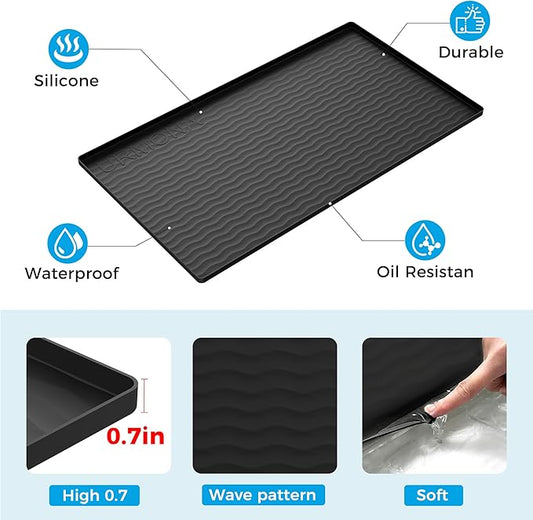 URMONA 31'' x 22'' Waterproof Silicone Under Sink Mat Cabinet and Counter Protector, Shelf Liner for Kitchen and Bathroom, Storage and Organizers, Litter Mat, Pet Cat Puppy Essentials(Ivory)