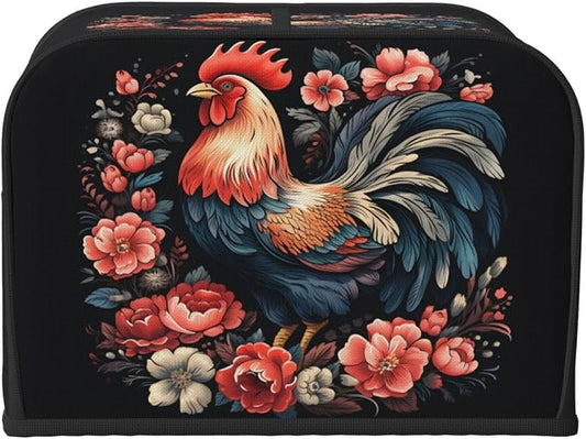 Rooster Chicken Floral 4 Slice Toaster Cover Wide Slot Dustproof Bread Maker Cover Fingerprint Bakeware Protection Kitchen Appliance Cover Toaster Bag