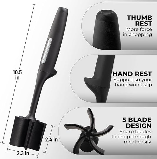 Zulay Kitchen Ground Meat Chopper Tool – 5-Blade Nylon Meat Chopper for Ground Beef, Non-Toxic Food Safe Meat Masher & Breaker, Heat Resistant to 180°C, Dishwasher Safe – Black