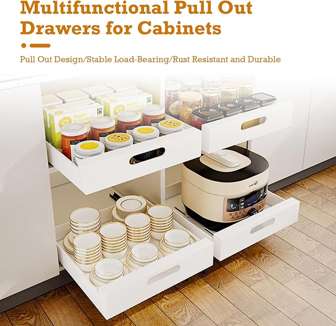 Buachois Pull Out Cabinet Organizer,1 PC Multifunctional 16.9Deep Pull Out Drawers for Cabinets Carbon Steel Slide Out Drawers for Kitchen Bathroom Cabinet Organizer Pantry
