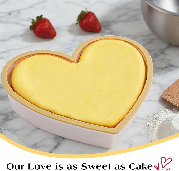 FUNBAKY Metal Reinforced Frame Silicone Heart Shaped Cake Pans - 10 Inch, Nonstick Molds for Cake Pan, Reusable and Easy to Release, Food Grade Silicone for Oven, Dishwasher, Freezer (2 Pack)