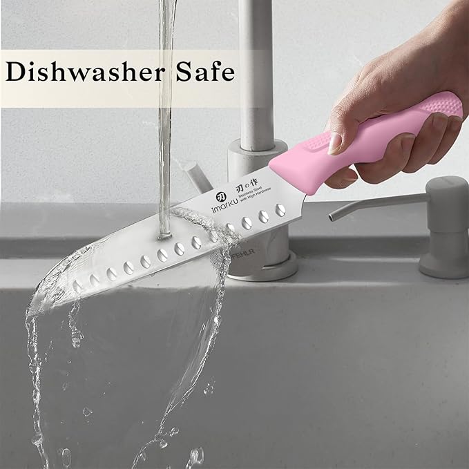 imarku Pink Kitchen Knife Set - 14-Piece Stainless Steel Knife Set with Block and Build-in Sharpener, Gift for Women, Anti-Slip Handle, Dishwasher Safe