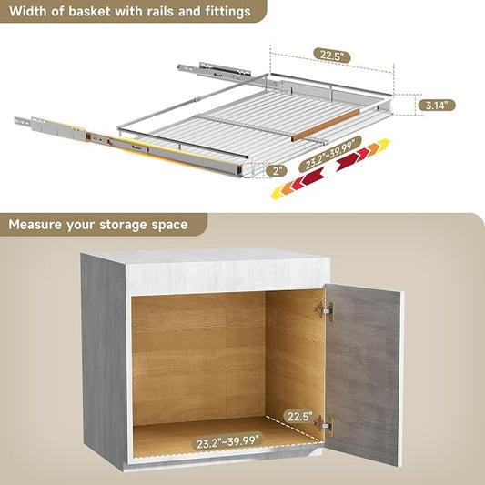 2 Pack Expandable Pull Out Cabinet Organizer,Side Mounting 23.2~39.99"x22.5"Cabinet Pull Out Shelves, Expandable Slide Out Spice Rack for Kitchen Bathroom Office