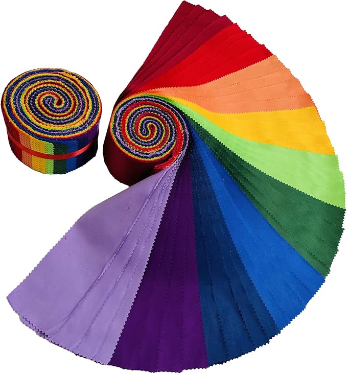 40 Strip Jelly Roll Fabric Strips for Sewing, 100% Cotton for Quilting Crafting, Precut Bundles-2.5" x 44" 10 Solid Colors Fabric