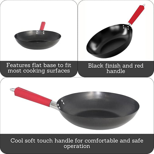 IMUSA USA Inch, Red PAN-10046 12" Nonstick Carbon Steel Wok, Handle