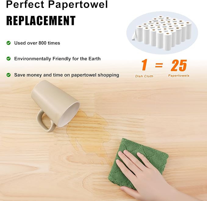 Homaxy 12 Pack Kitchen Dish Cloths (10 x 10 Inches, Grass Green), Super Soft and Absorbent Coral Velvet Dish Towels, Nonstick Oil Fast Drying Microfiber Cleaning Cloth, No Lint Household Dishcloths