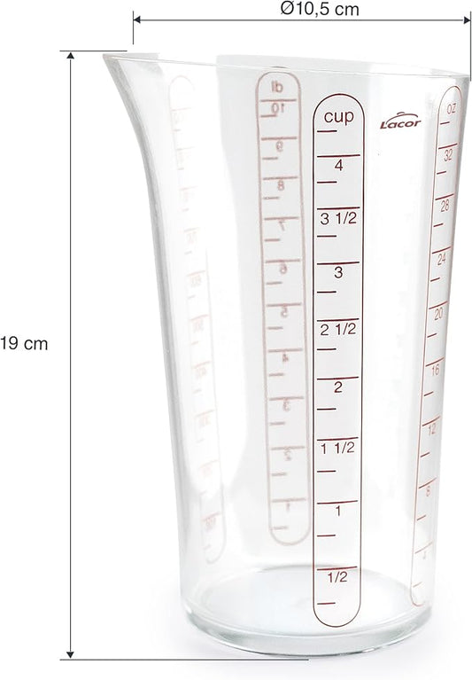 Lacor - 67071 - Basic Measuring Cup, Container with Measurements, Liquid Meter, Highest Quality Plastic, BPA Free, 10.5 cm, 1 L