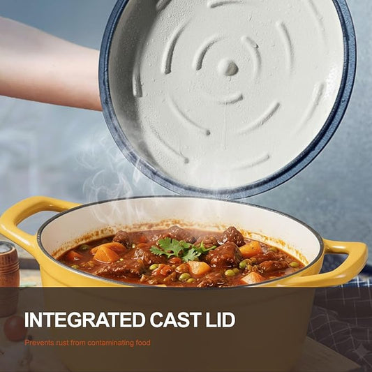Overmont Enameled Cast Iron Dutch Oven - 5.5QT Pot with Lid Cookbook & Cotton Potholders - Heavy-Duty Cookware for Braising, Stews, Roasting, Bread Baking