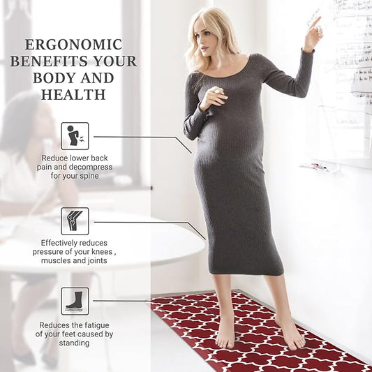 WISELIFE Anti Fatigue Floor Mat - 4/5 Inch Thick Kitchen Mat Non Slip Waterproof Heavy Duty Ergonomic Comfort Mat Durable for Home, Office, Sink, Laundry,(22" x 54", Red)