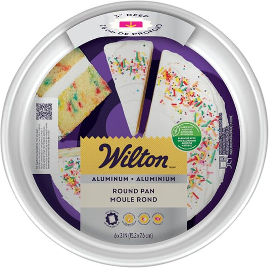 Wilton 6 in. Round Cake Pan, 3 in. Deep Aluminum Bakeware for Tall Cakes, Rust-Resistant, Even Heating, Professional Quality