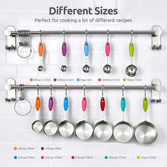 U-Taste Measuring Cups Spoons Set: 18/8 Stainless Steel 12 Pieces Stacking Kitchen Baking Cooking Food Measure Scoop Set, 7 Cups & 5 Spoons with Strengthened Weld Joints (Color, Upgraded Version)
