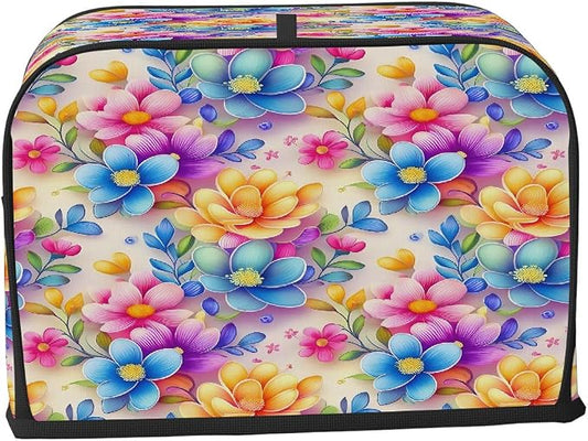 Flowers Art Toaster Cover 2 Slice Wide Slot Washable Toaster Covers | Rainbow Art Dust and Fingerprint Protection Bread Maker Covers for Kitchen Accessories Decor Bakeware Women Gift