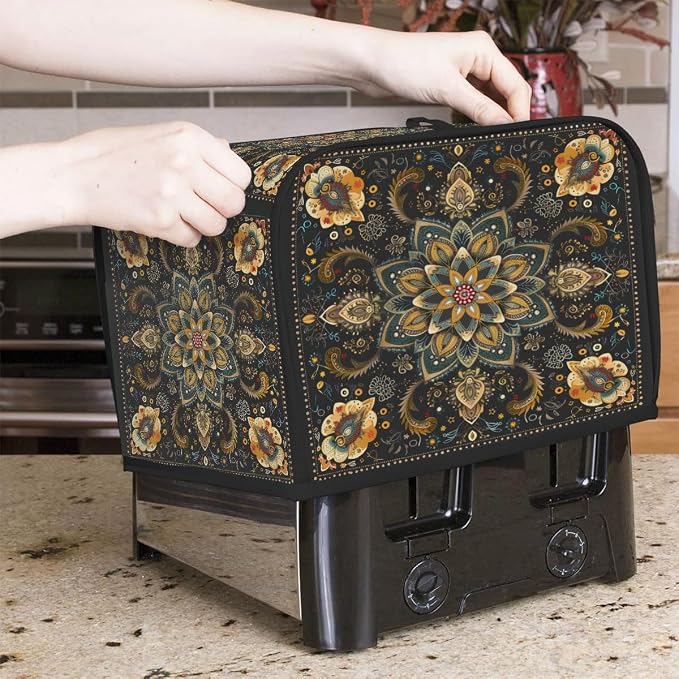 Toaster Cover 4 Slice Wide Slot Carpet RetroBread Toaster Oven Dustproof Cover Small Appliance Kitchen Covers Dust and Fingerprint Protection for Women Gift 4 Slice