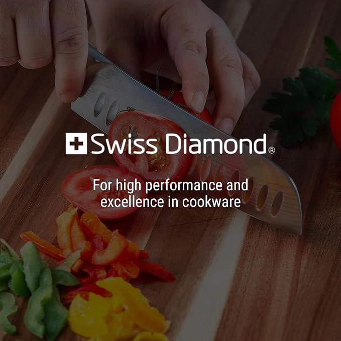 Swiss Diamond Santoku Knife, German Steel with Carbonized Ash Wood, Full Tang Handle, Damascus Blade Chef Knives Professional Grade, 55+2 Rockwell Hardness, 7 Inch