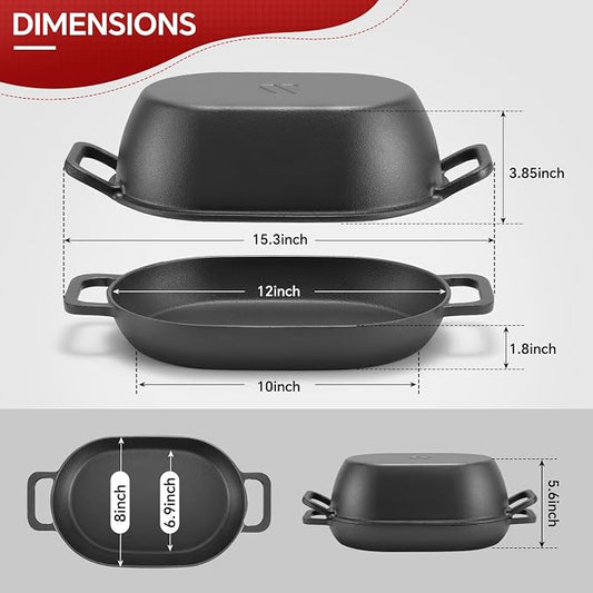 Northriver Casting 12"x8" Oval Cast Iron Dutch Oven for Bread Baking๏ผPre-Seasoned Combo Cooker with Lid, Perfect for Sourdough, Artisan Loaves & Family Meals,5 Qt