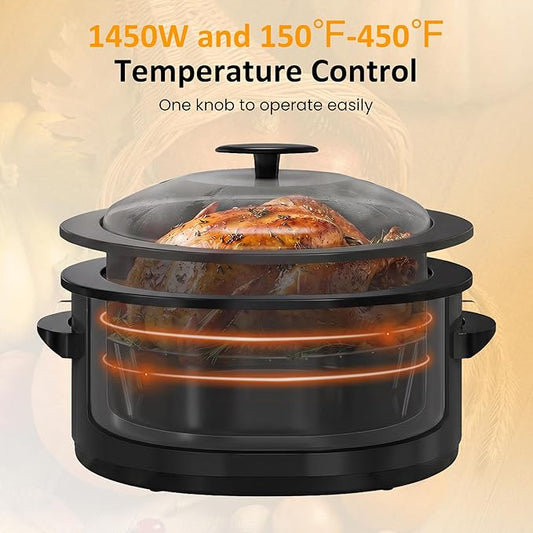 Sunvivi Electric Roaster Oven for Small Families, 8QT Portable Roaster with Self-Basting Lid Defrost & Keep Warm, Adjustable Temp 150°F-450°F for Baking, Slow Cooking, Buffet Serving & RV Camping