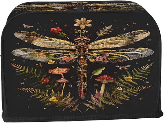 Animal Dragonfly Toaster Cover 4 Slice Wide Slot Washable Toaster Covers | Flower Art Dust and Fingerprint Protection Bread Maker Covers for Kitchen Accessories Decor Bakeware Women Gift