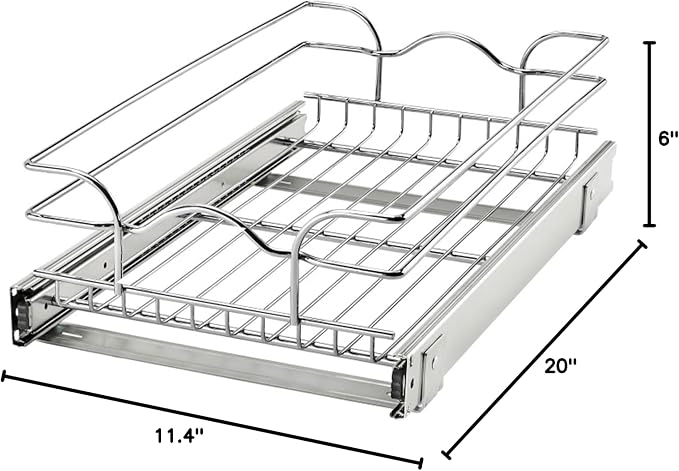 Rev-A-Shelf Steel Wire Pullout Drawer Organizer Shelf for Kitchen Cabinets, Slide Out Storage Basket, Min Opening Width of 11.5", 12" x 20", 5WB1-1220CR-1