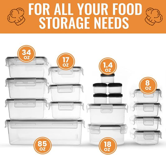 FILTA 18 Pack Food Storage Containers with Airtight Lids: Leak-Proof Plastic Containers for Kitchen Organization, Meal Prep, Lunch Containers Organization(BPA-Free)