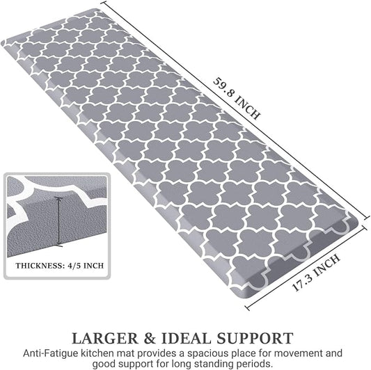 WISELIFE Kitchen Runner Rugs Anti-Fatigue mats - 4/5 Inch Non Slip Waterproof Ergonomic Comfort Mat for Kitchen, Floor Home, Office, Sink, Laundry (17.3"x 60",Grey)