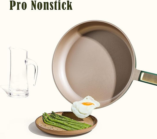 CAROTE 9.5'' and 11'' Nonstick Frying Pans Skillet, NonStick Fry Pan Egg Pan Omelet Pans,Healthy & PFOA Free, Induction-Compatible, Dishwasher Safe & Includes Silicone Spatula,Green