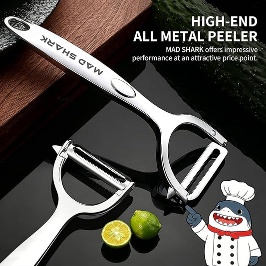MAD SHARK Ultra Sharp Vegetable Peelers for Kitchen Fruit Apple Potato Peelers,Design with Ergonomic Non-Slip Handle, Y+I Shaped Stainless Steel Serrated(2pc)