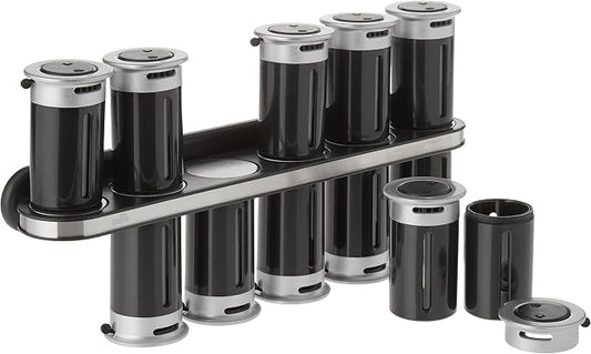 Zevro Zero Gravity Wall-Mount Magnetic Spice Rack, Black/Silver - Set of 12