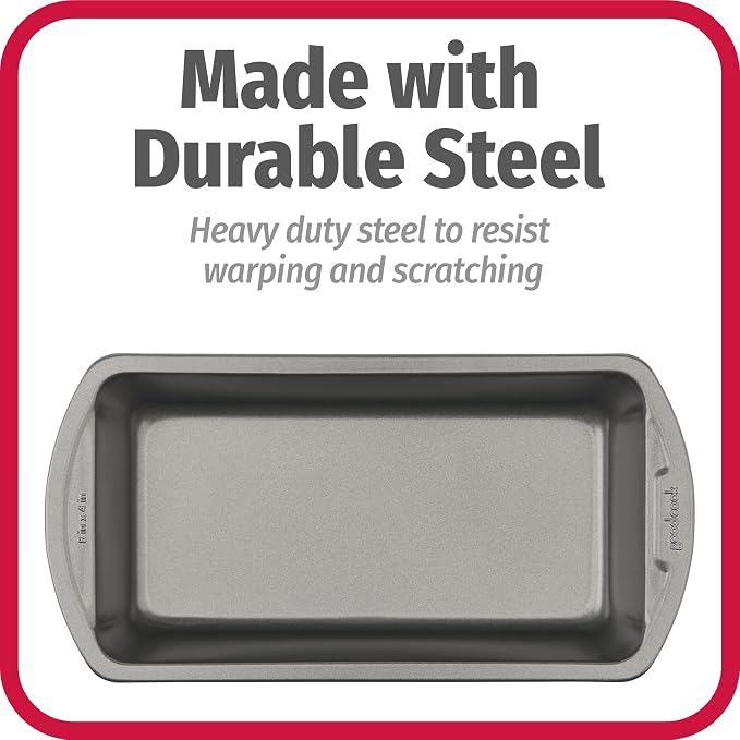 GoodCook Nonstick Loaf Pan 8 x 4-Inch Heavy-Duty Steel Bakeware with Easy-Clean Non-Stick Coating, Oven & Dishwasher Safe Pan for Meatloaf Breads Lasagnas Casseroles & More, Set of 2, Gray