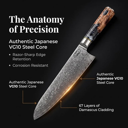 Tidal Black 8pc Damascus Knife Set