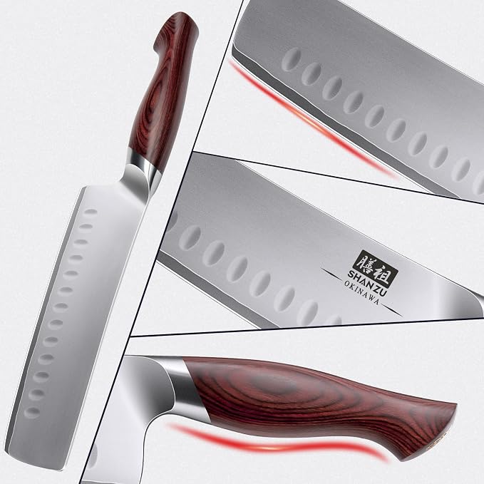 SHAN ZU 7 Inch Nakiri Knife, Japanese 10Cr15MoV High Carbon Stainless Steel Chopping Chef Knife, Professional Sharp Multipurpose Asian Kitchen Vegetable Cleaver Knife with Ergonomic Pakkawood Handle