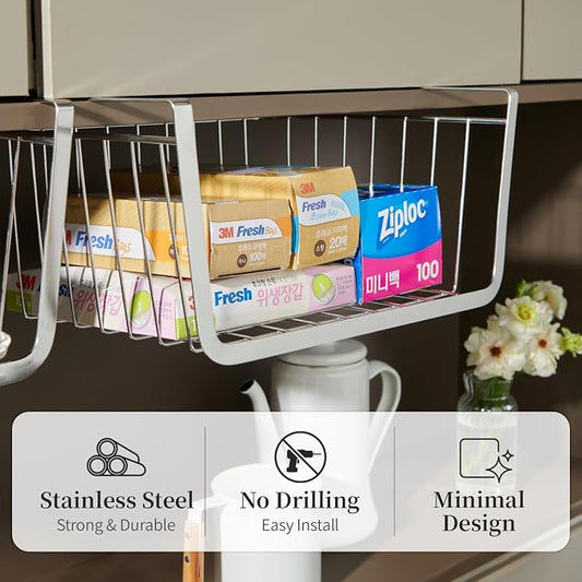 INEX Upper Cabinets Hanging Shelf Kitchen Sink Storage Caddy (Silver, 6.2" H x 12" W x 9.8" D)
