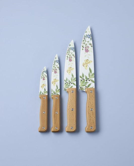 Lenox Kitchen Knife Set, Butterfly Meadow Herbs 4-Piece Cutlery Set, Stainless Steel Material, Knives, Cutlery Sets, Cooking Utensils Sets, Home And Kitchen Essentials, Gifts (Brown, 4 Pieces)